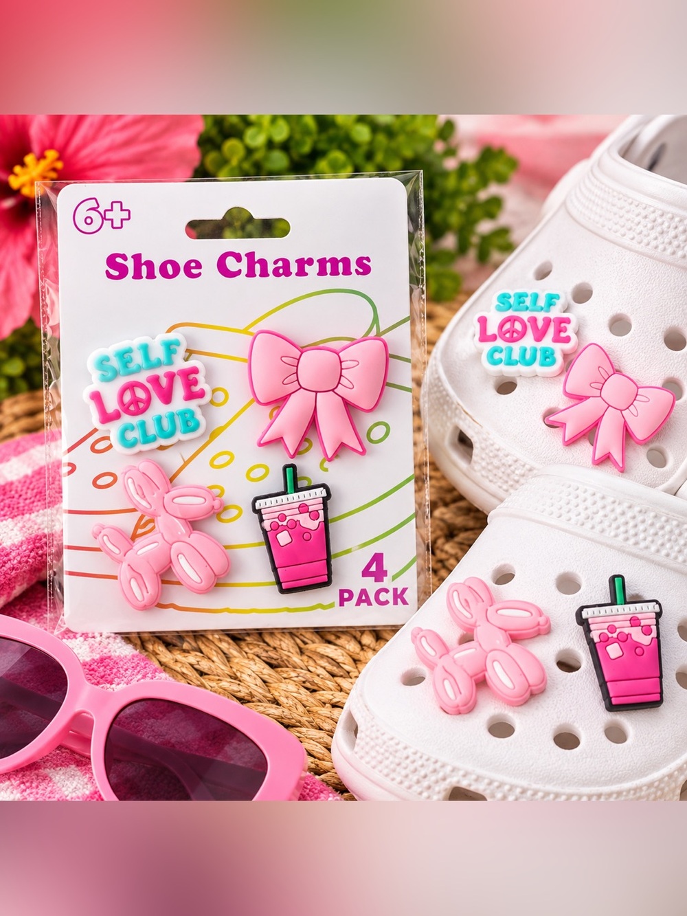Self Love Club Pink Shoe Charms - 4 Pack Kids Accessories